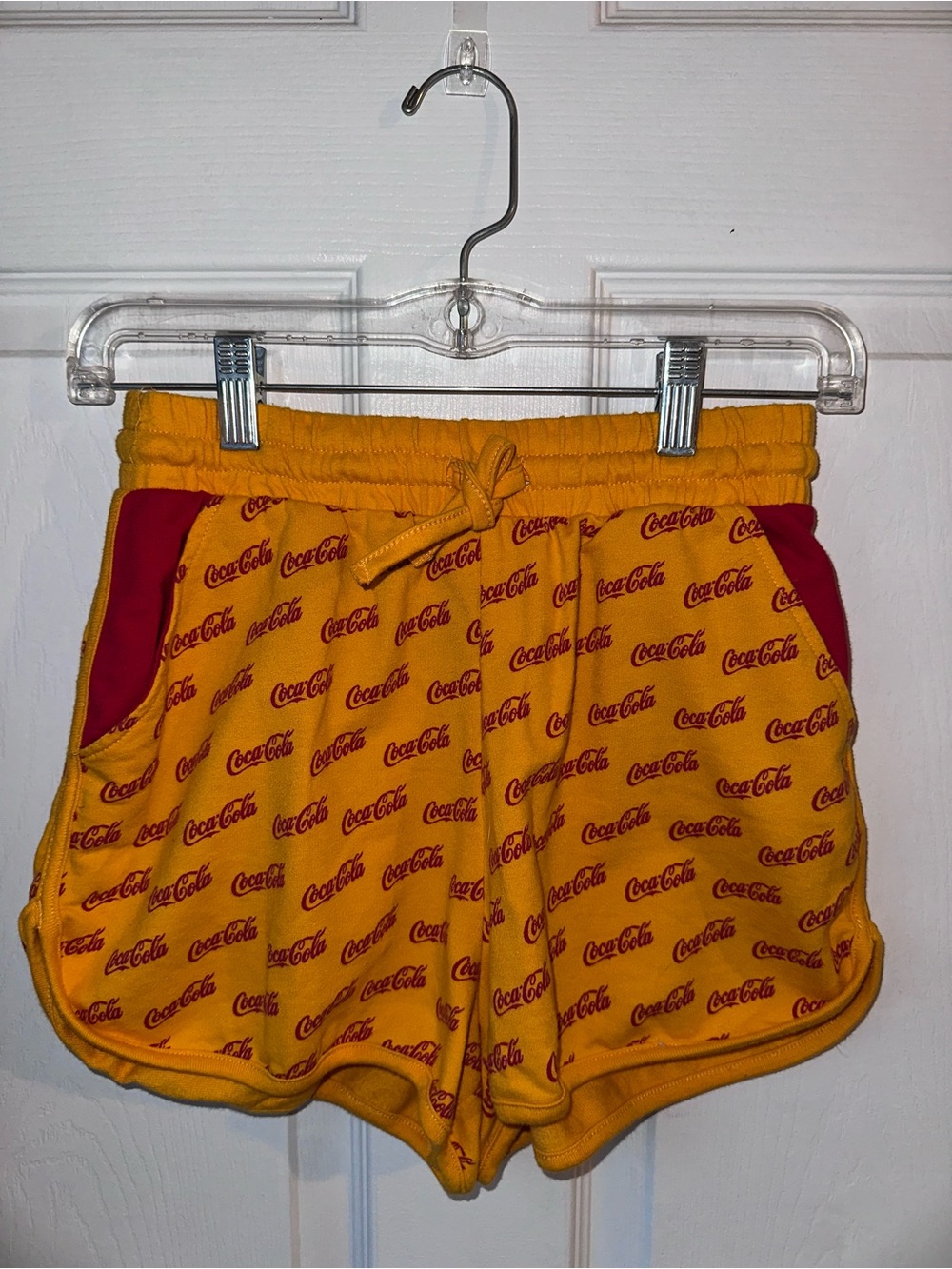 Vintage Style Coca Cola Women’s Yellow Shorts Size M with Red Coca Cola Logo